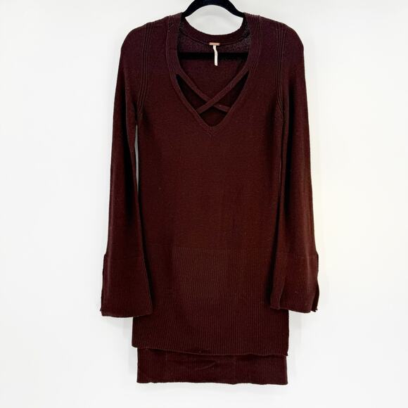 Free People Crisscross Tunic Sweater Dark‎ Mocha - Picture 1 of 6